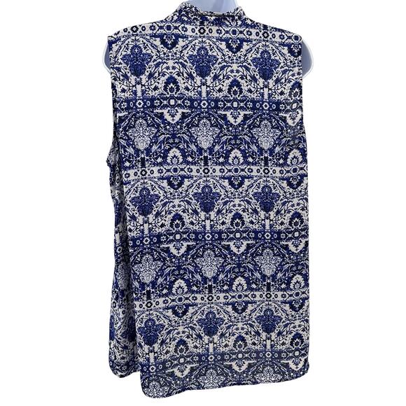 Laundry by Shelli Segal Blouse Sleeveless Tank WMNS L Royal Blue Printed V-neck - Picture 4 of 8